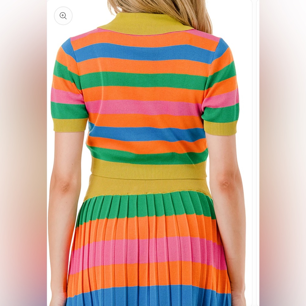Women’s Colorful Rainbow Striped Cropped Shirt & Pleated Maxi Skirt Set Sz Large - Picture 5 of 12